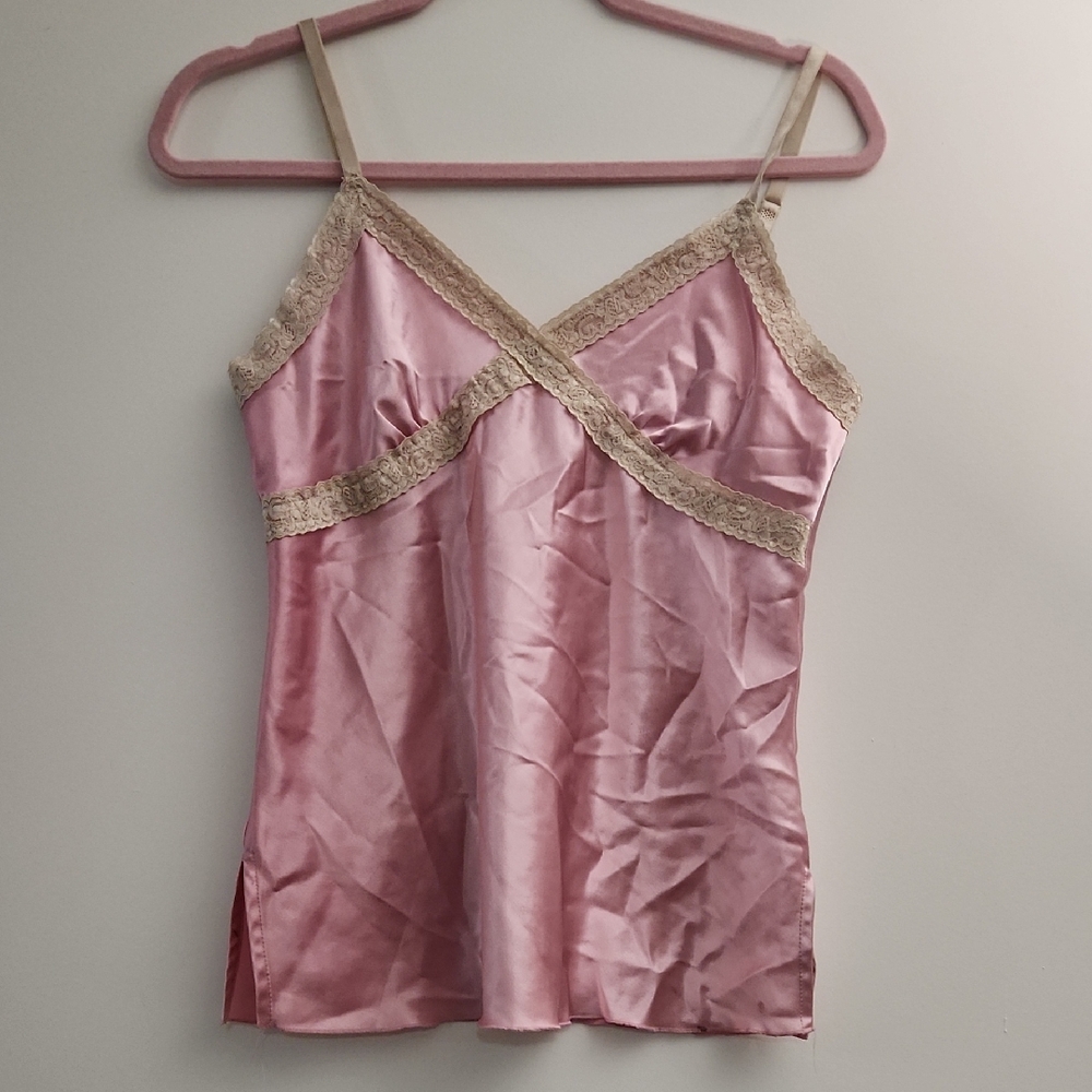 E K Designs Pink Lace Trim Tank Top | Size S (Petite)